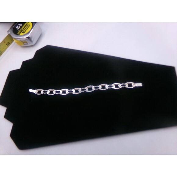 VINTAGE STERLING SILVER & ONYX BRACELET Oval Link Chain link clasp closure - Picture 10 of 16